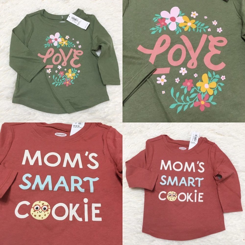 OLD NAVY 2 Piece Infant Floral Graphic Long-Sleeve Tee Shirt Top 6-12 Months